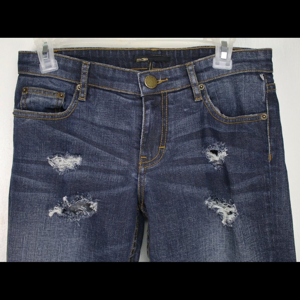 Maje Blue Distressed Womens Jeans Country Cowgirl Size Waist 28 1/2 Inseam 29 - Picture 4 of 9